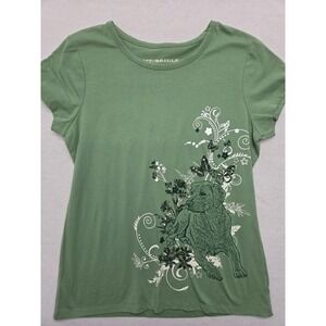 Bit & Bridle Womens Large Olive Green Dog Graphic Short Sleeve‎ T Shirt Top
